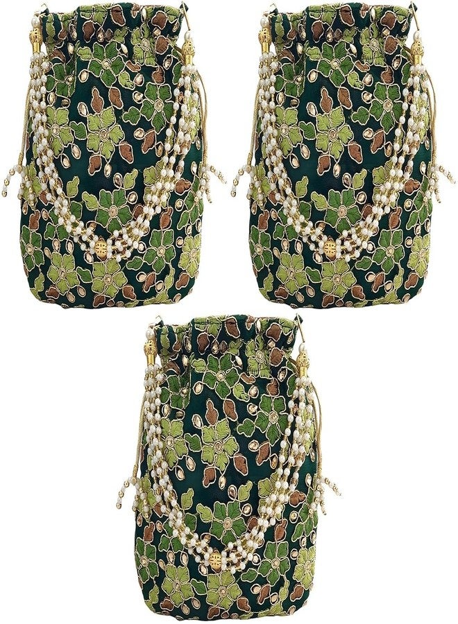 حقيبة دوقة خضراء من تصميم بولتي، بمقبض لؤلؤي وشرابة، حقيبة يد نسائية/بناتية للحفلات، والمناسبات غير الرسمية، وحفلات الزفاف (عبوة من 3 قطع)